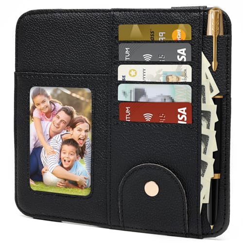 Visor Organizer, Black Sunglass Holder For Car, Sunvisor Organizers with Multiple Pockets and Picture Frame, Essential Car Interior Accessories for Women and Men - color: Black