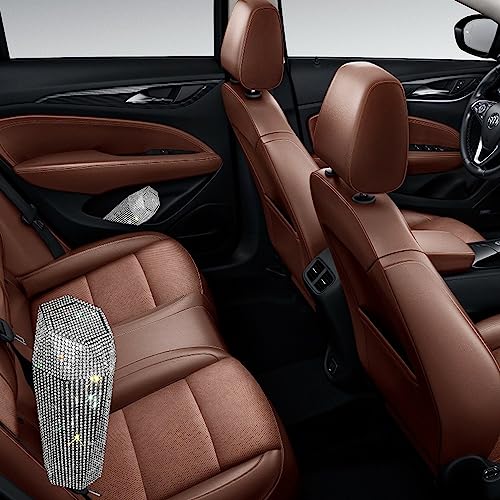 Rhinestone Car Trash Can with Lid, Sparkly Garbage Can, Diamond Design Small Automatic Portable Trash Can for Automotive, Home, Office, Kitchen, Bedroom.