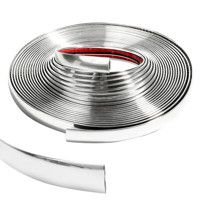 50Ft Automotive Chrome Trim Molding, Chrome Tape, 1/2" Universal Bumper Window Door Body Side Decorative Strip Scratch-Proof, Silver Car Exterior and Interior Side Molding for Motor Truck RV