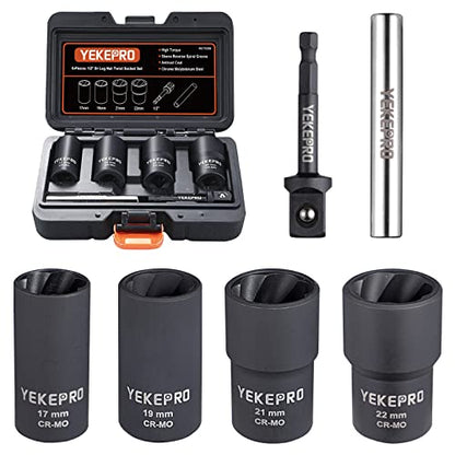 6 PCS Lug Nut Removal Tool, 1/2-inch Drive Impact Twist Socket Set & Bolt Extractor Set, 17,19,21,22MM Wheel Lock Removal Kit for Removing Damaged, Frozen, Rusted, Nuts & Screws, Cr-Mo Steel - size: 6-Piece Twist Socket Set