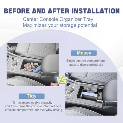 RUNROAD Center Console Organizer Tray Compatible with 2025 2026 VW Tiguan Accessories, Armrest Storage Box for Volkswagen Tiguan S SE SEL R-Line Middle Console Organizer Armrest Dividers Coin Holder