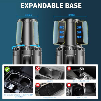 Car Food Tray with Expandable Cup Holder Tray and 360°Phone Stand,4 in 1 Detachable & Rotation car Tray with 2 Cup Holder Adapter with Expandable Base for car,Travel Road Essentials