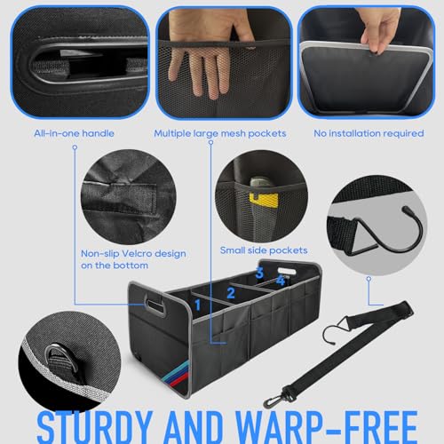 XL Car Trunk Organizer, 4 Compartments, 94L Capacity, Oxford Polyester 600D Material, Easy Fold and Store, Prevents Sliding - size: XL Storage Box -80