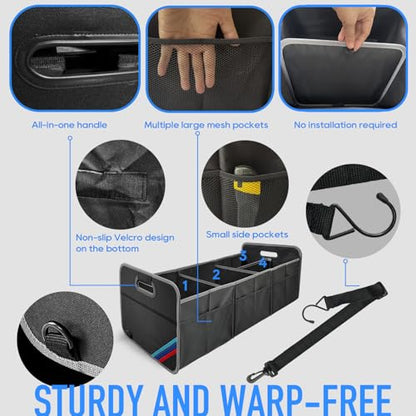 XL Car Trunk Organizer, 4 Compartments, 94L Capacity, Oxford Polyester 600D Material, Easy Fold and Store, Prevents Sliding - size: XL Storage Box -80