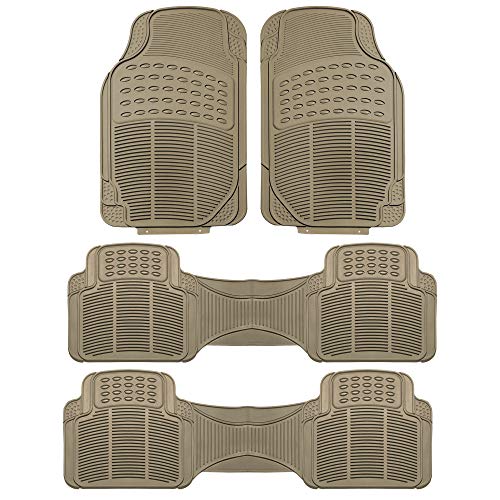 FH Group Car Floor Mats - Heavy-Duty Rubber for Cars, Universal Fit Rear Set, Trimmable, ClimaProof Floor Mats For Most Sedan, SUV, Truck, Beige - color: Beige, style: 3 Row Set