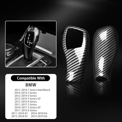Car Gear Shift Knob Cover Carbon Fiber Grain Interior Trim Protector Accessories for BMW F06 F07 F10 F18 F20 F21 F22 F23 F30 F31 F32 F34 F35 X3 X4 X5 X6 1 2 3 4 5 Series GT(2010-2019) - size: BMW-2PCS