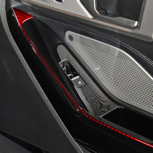 Real Red Carbon Fiber Car Window Lift Switch Control Side Strip Soft Sticker Auto Interior Trim Compatible with Ford Explorer(U625) XLT/Limited/ST/Platinum/Platinum Hybrid 2020 2021 2022 2023 - color: Front Row Window Lift Switch Side Trim