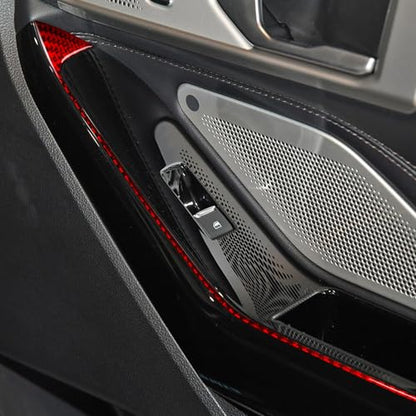 Real Red Carbon Fiber Car Window Lift Switch Control Side Strip Soft Sticker Auto Interior Trim Compatible with Ford Explorer(U625) XLT/Limited/ST/Platinum/Platinum Hybrid 2020 2021 2022 2023 - color: Front Row Window Lift Switch Side Trim