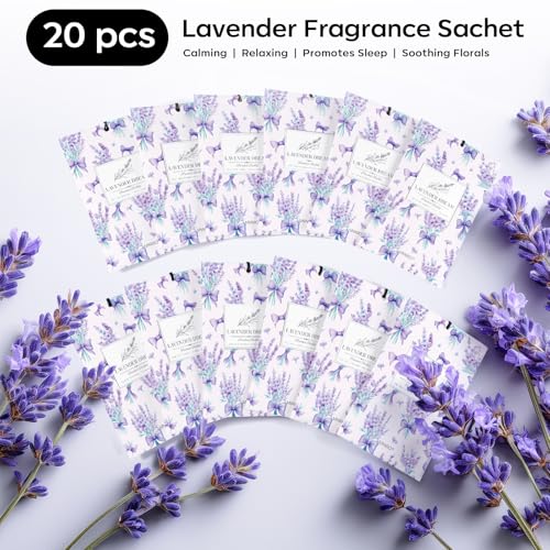 MYARO 20 Pack Lavender Scented Sachets - Drawer & Closet Air Freshener Bags, Natural Odor Eliminator for Car, Home, Bedroom, Office & Travel - color: Lavender Fresh