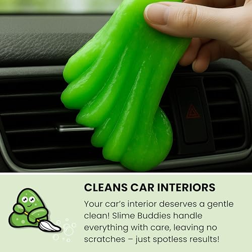 Slime Buddies Cleaning Slime | (3 Pack) 1 Lemon, 1 Apple, 1 Strawberry Scented Car Cleaning Gel | Car Interior, Cup Holder, & Keyboard Detailing Tool | Reusable Putty for Loose Dust & Dirt - color: 03 Pack Variety