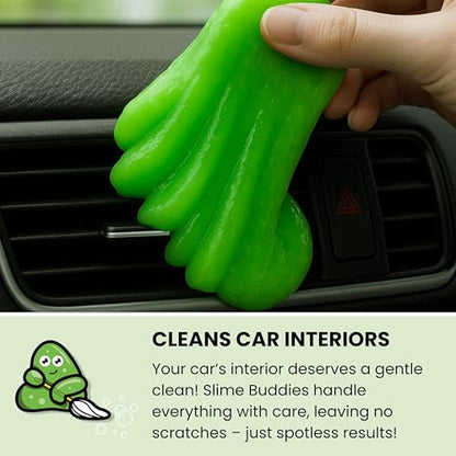 Slime Buddies Cleaning Slime | (3 Pack) 1 Lemon, 1 Apple, 1 Strawberry Scented Car Cleaning Gel | Car Interior, Cup Holder, & Keyboard Detailing Tool | Reusable Putty for Loose Dust & Dirt - color: 03 Pack Variety
