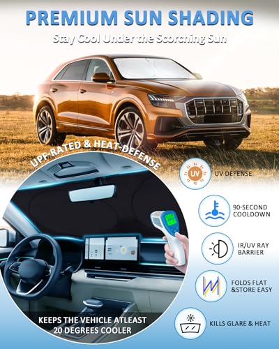Sun Shade for Audi Q8 Windshield Sunshade Custom Fit Audi Q8 2019-2023 2024 2025 2026 Foldable Front Window Cover Retractable Sun Visor Protector Interior Cool UV Rays Blocker - size: Fit Audi Q8 2019-2026