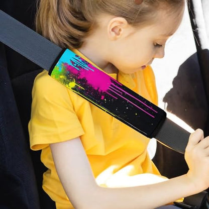 Comfortable Cushion Pad Car Shoulder Strap Harness Pad, Paint Splatter Dark Colorful 2PCS Car Belt Covers - color: Color850