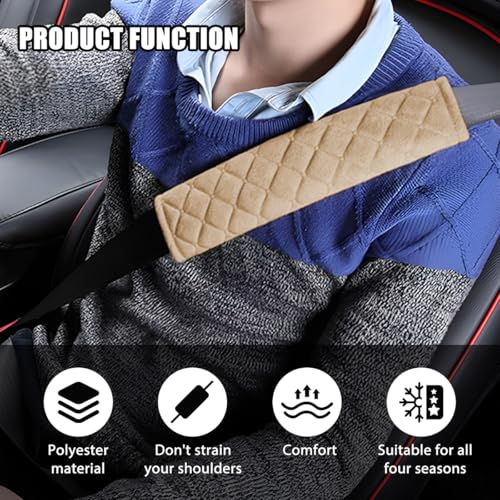 Car Seatbelt Cover, 2PCS Soft Velvet Vehicle Seat Belt Shoulder Strap Harness Pad for Comfortable Driving, Automotive Neck Chest Protection Cushion, Universal for Truck Sedan SUV (Beige) - color: Beige