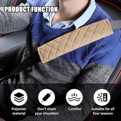 Car Seatbelt Cover, 2PCS Soft Velvet Vehicle Seat Belt Shoulder Strap Harness Pad for Comfortable Driving, Automotive Neck Chest Protection Cushion, Universal for Truck Sedan SUV (Beige) - color: Beige