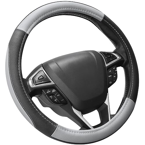 SEG Direct Black and Gray Microfiber Auto Car Steering Wheel Cover Universal 15 inch - color: Black and Gray, size: Standard size[14 1/2''-15'']