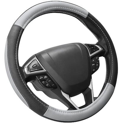 SEG Direct Black and Gray Microfiber Auto Car Steering Wheel Cover Universal 15 inch - color: Black and Gray, size: Standard size[14 1/2''-15'']