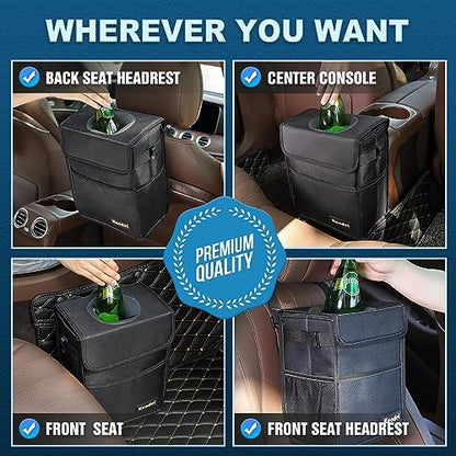 K KNODEL 2 Gallon Black Leak-Proof Waterproof Car Trash Can with Lid - color: Black, size: Medium