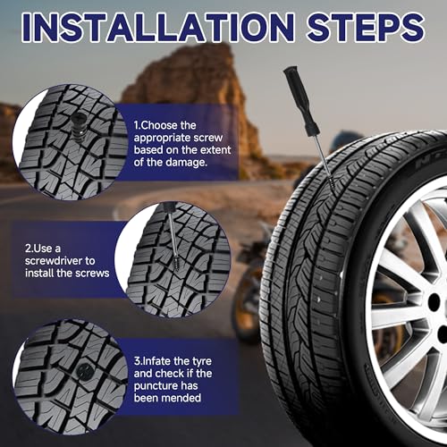 60 Pcs Tire Repair Screws, Tire Patch Kit, Screw in Tire Plugs,Quick Tool Tire Plugs, Self-Service Tire Repair Rubber Nail Kit for Patching Punctures in Vacuum Tires of Cars, Motorcycles (60)
