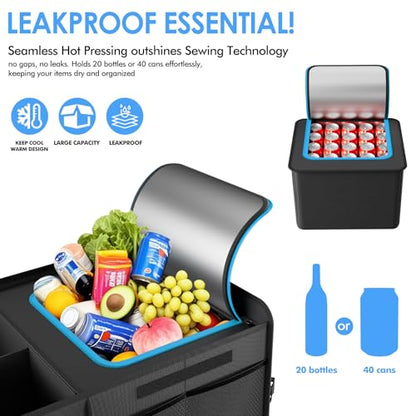 MEI&CO Car Trunk Organizer - 2.5mm PP Board Built, 35L Leakproof Cooler, 105L Capacity, 2 Tie-Down Straps, 4 Adjustable Dividers, Foldable Design for SUVs, Trucks, and Cars - color: BLUE