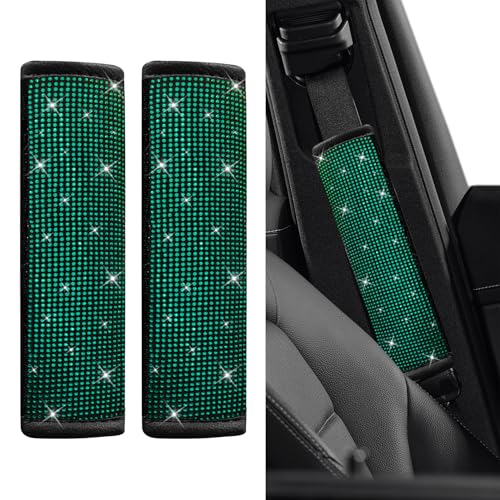 2PCS Bling Seat Belt Covers, Seat Belt Cover Pad, Car Seatbelt Shoulder Pads with Rhinestone, Auto Accessories Comfortable Automotive Neck Shoulder Mat Cushion for Car Truck SUV (Green) - color: Green