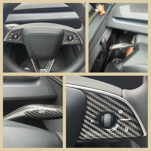 5PCS Steering Wheel Trim Cover and Gear Shift Cover for New Tesla Model 3/Y,Matte Carbon Pattern Tesla Interior Accessories for Tesla Model Y Juniper and Tesla Model 3 Highland (Carbon Pattern)