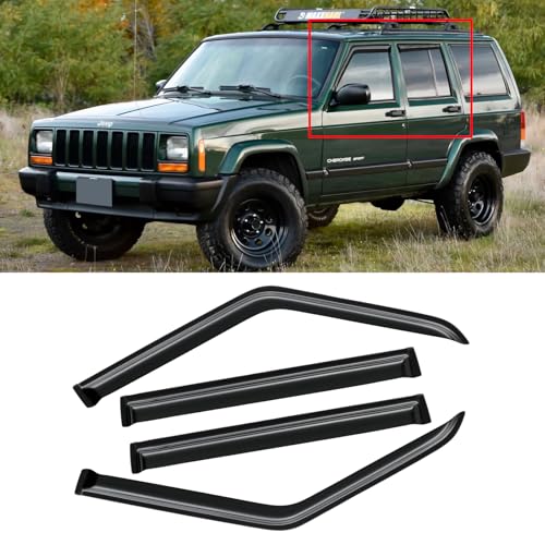 Window Visor for Jeep Cherokee 1984-2001 (Excludes Limited Model), Out-Channel Rain Guards Shields Vent Deflector Shade Wind Dark Smoke, Tape-On Outside-Mount, 4PCS - style: For 1984-2001 | Jeep Cherokee | Out-Channel