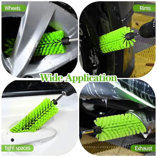 Drill Brush for Car Wheel and Bottle, Highly Dense and Durable Car Cleaning Brush for Wheels, Rims, Engines, Exhaust, Bottle - color: 1 Pack Green