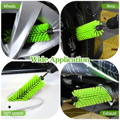 Drill Brush for Car Wheel and Bottle, Highly Dense and Durable Car Cleaning Brush for Wheels, Rims, Engines, Exhaust, Bottle - color: 1 Pack Green