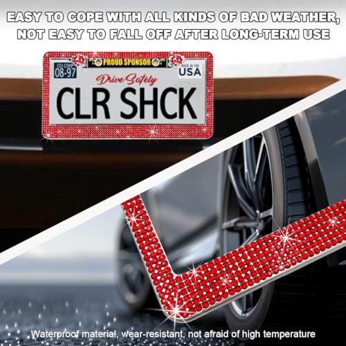 DXNQ 2PCS Bling License Plate Frame, Sparkly Rhinestone Diamond License Plate Cover with Crystal Screws Caps, Glitter Crystal Stainless Steel License Plate Holder for Women (Red) - color: Red, 2PCS