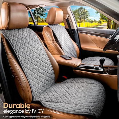 IVICY Faux Linen Front Car Seat Cover – Durable, Non-Slip Seat Protector for Cars – 1 Unit, Cool Gray - color: GRAY WS LN