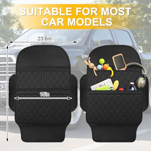 Seat Back Protector - Leather Kick Mat with Storage Pockets, Front & Back Seat Cover for Kids -Large Capacity Car Seat Organizers and Storage for Child, Splashproof & Easy Clean