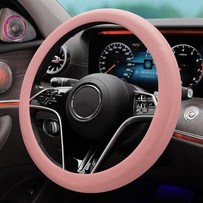 Stretchy Silicone Car Steering Wheel Cover - Universal Fit for Most Cars,Anti Slip Odorless Stretchy Steering Wheel Cover, Fit 14''/15''/16'' Steering Wheel Grip - color: Pink