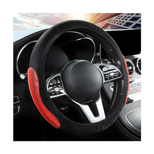 Elastic Stretch Car Steering Wheel Cover, Breathable No Inner Ring Vehicle Steering Wheel Protector, 15 Inch Ice Silk Anti Slip Automotive Accessories, Universal Fit (Black/Red) - color: Black/Red