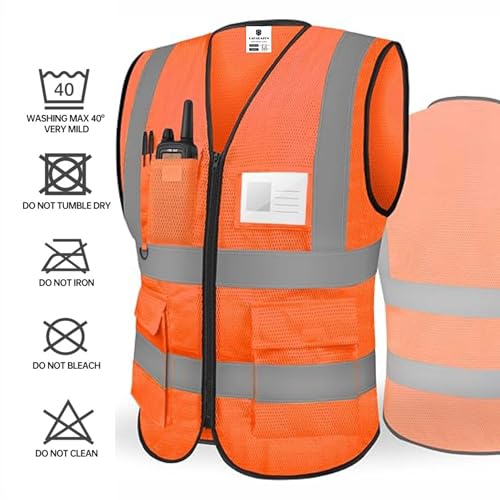 caparazon Unisex High-Visibility Reflective Safety Vest with Zippered Pockets - ANSI/ISEA Certified for Enhanced Work Safety - color: Orange