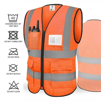 caparazon Unisex High-Visibility Reflective Safety Vest with Zippered Pockets - ANSI/ISEA Certified for Enhanced Work Safety - color: Orange