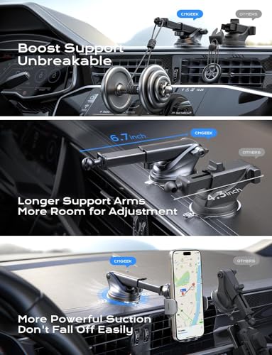 CHGeek Wireless Car Charger, 15W Fast Charging Auto Clamping Phone Holders Phone Mount fit for iPhone 17 16 15 14 13 12 Pro Max 11 XR XS, Samsung Galaxy S25 Ultra S24 S23, Black - color: Black