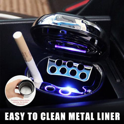 Car Ashtray with Lid, Detachable USB Rechargeable Auto Cigarette Lighter with Blue LED Light, Portable Smell Proof Stainless Car Ash Tray, Mini Automotive Trash Can (Golden) - color: Golden
