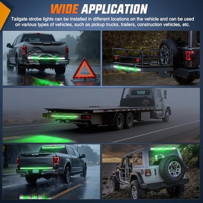 Nilight 60 Inch Truck Tailgate Strobe Light Strip Tail Emergency Bar Rear Window Warning Lamp Ultra-Bright Double Row 360 LED for Pickup Trailers Construction Vehicles Car SUV, Green White - color: 60" Tailgte Strobe Green White