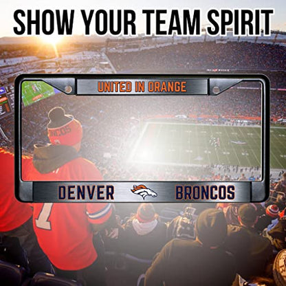 NFL Denver Broncos United in Orange Black Chrome License Plate Frame - 2-Screw Mount - color: Broncos