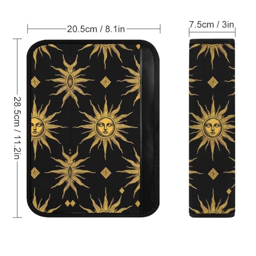 Fashion 2PCS Car Belt Covers, Sun Moon Star Gold Black Protect Your Shoulders Car Safety Seat Belt Strap - color: Color859