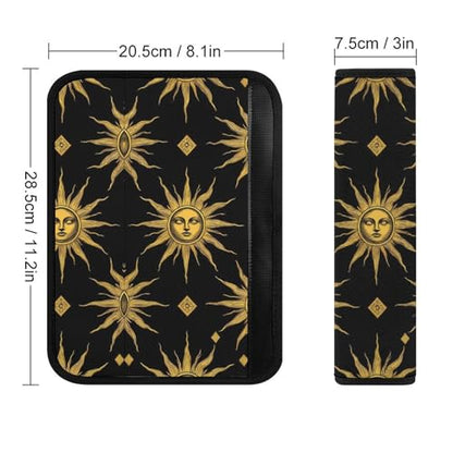 Fashion 2PCS Car Belt Covers, Sun Moon Star Gold Black Protect Your Shoulders Car Safety Seat Belt Strap - color: Color859