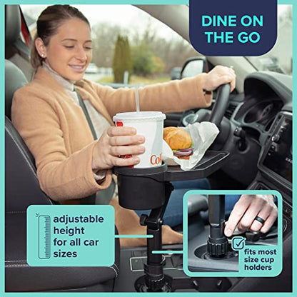 Premium Car Cup Holder Tray - Adjustable Food Tray with Cup Holder & Phone Slot - Premium Car Tray Table with 360° Swivel Arm for Easy Turning from Driver to Passenger Seat - Gift for Men and Women