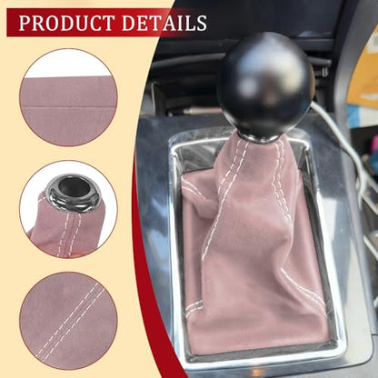Car Shift Boot Cover, Stick Shift Cover, Suede Leather Manual Automatic Car Shifter Lever Knob Dust Protector, Dustproof Gear Shift Protection Sleeve Gaiter for Sedan Truck (Pink White) - color: Pink White