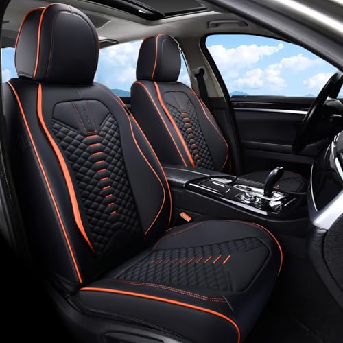 Coverado Automotive Seat Covers, Car Seat Covers Front Seats, Nappa Leather Black Orange Car Seat Cover, Waterproof Seat Cushion, 2 Pack Front Seat Covers Driver Seat Protector Fit for Most Cars SUV - color: Black&Orange, size: Front
