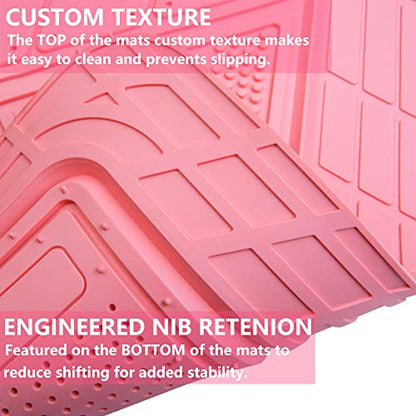 CAR PASS Heavy Duty Rubber Floor Mats 4-Piece,Pink Car Mats Full Sets Anti-Slip,Waterproof Universal Trim-to-Fit for Car SUV Truck, Durable All Weather Automotive Car Mats for Women,Girly(All Pink) - color: All Pink