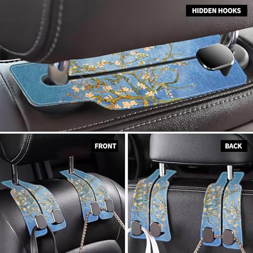 1 Pack Car Seat Headrest Hooks for Purses Abstract Blossoming Almond Tree Bag Purse Holder for Car with Double Metal Hooks Car Purse Hanger Hanging Accessories - color: Abstract Blossoming Almond Tree