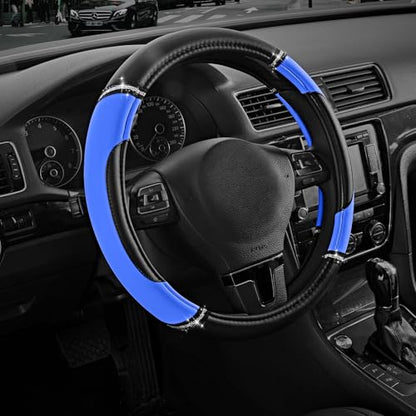 Road Comforts Leather Steering Wheel Cover - Made with PVC Leather - Anti-Slip, Universal Fit 14 1/2 inches to 15 inches - Blue - color: Blue