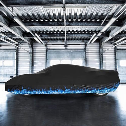Erato Indoor Car Cover – Elastic Full Coverage Stretch Breathable Dustproof for Underground Garage, Car Show, Flame Pattern, Fits Full-Size Sporty Car up to 193 Inches, Custom-Fit Style,Black - size: XL-Sport Car