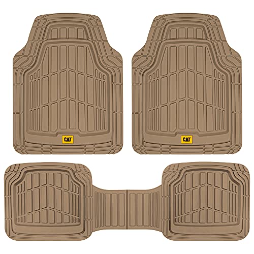 Cat® ToughRide™ Heavy-Duty 3 Piece Rubber All Season Floor Mats for Car Truck Van SUV, Beige - Premium Trim to Fit Cars Floor Mat, All Weather Deep Dish Automotive Floor Mats, Total Dirt Protection - color: Beige Deluxe